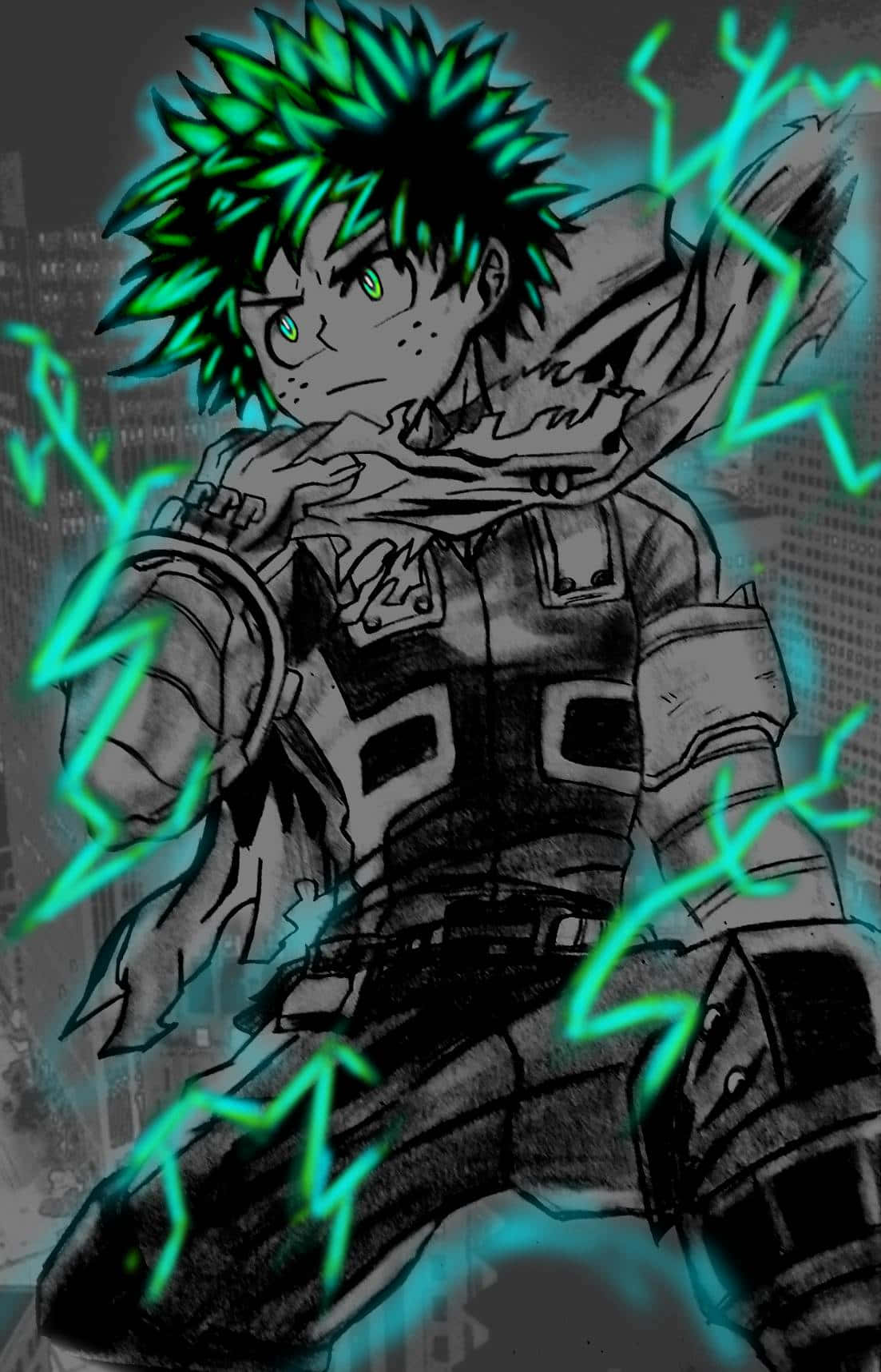Vigilante Deku, electric aura, spiky green hair, HD Phone Wallpaper