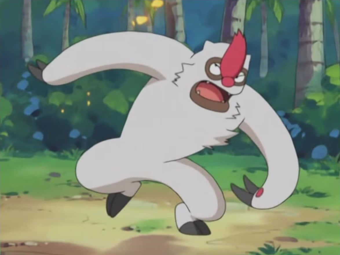 Vigoroth, white fluffy, red horn, SD Desktop Wallpaper