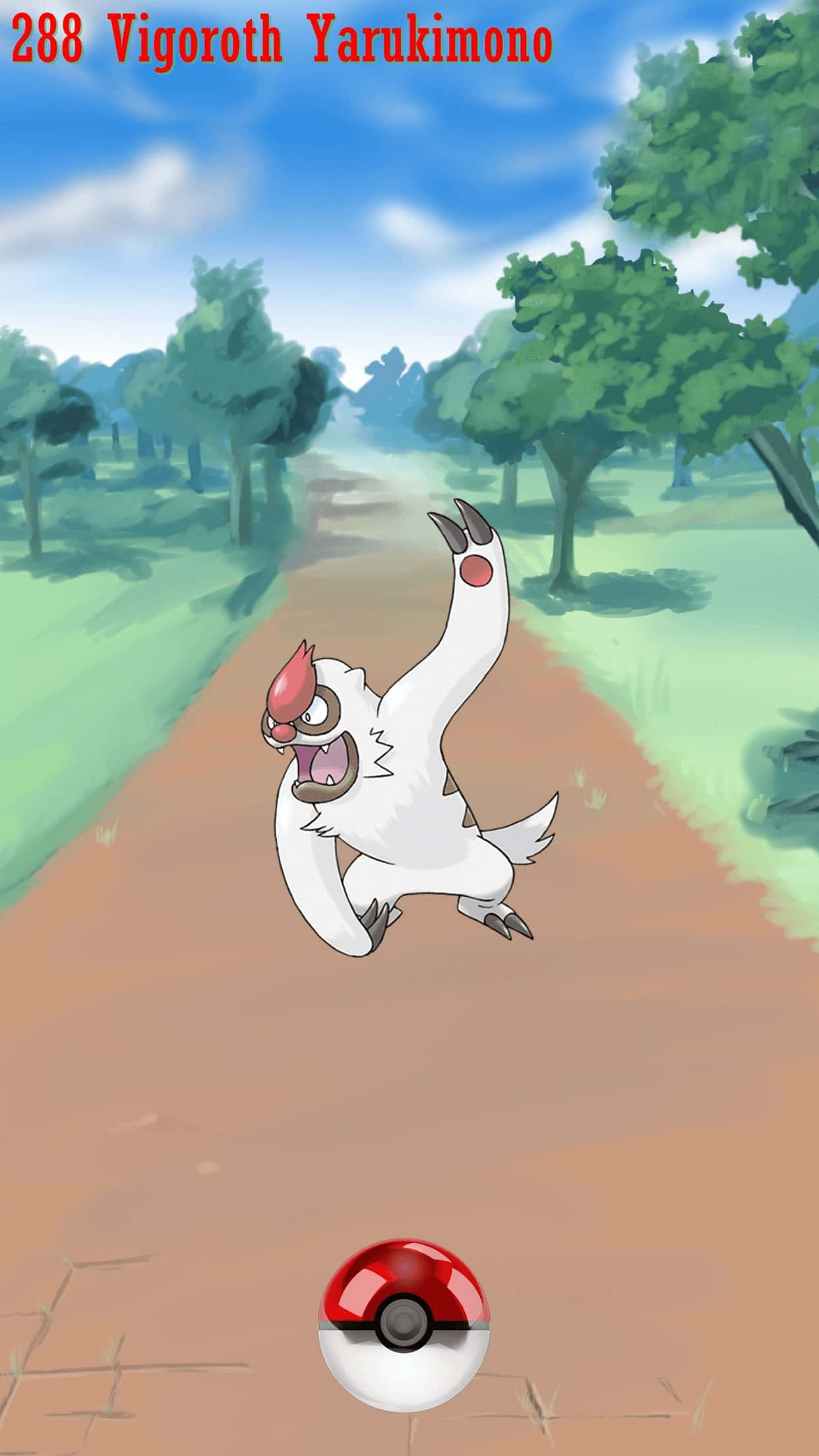 Vigoroth, white furry, red horns, Full HD Phone Wallpaper