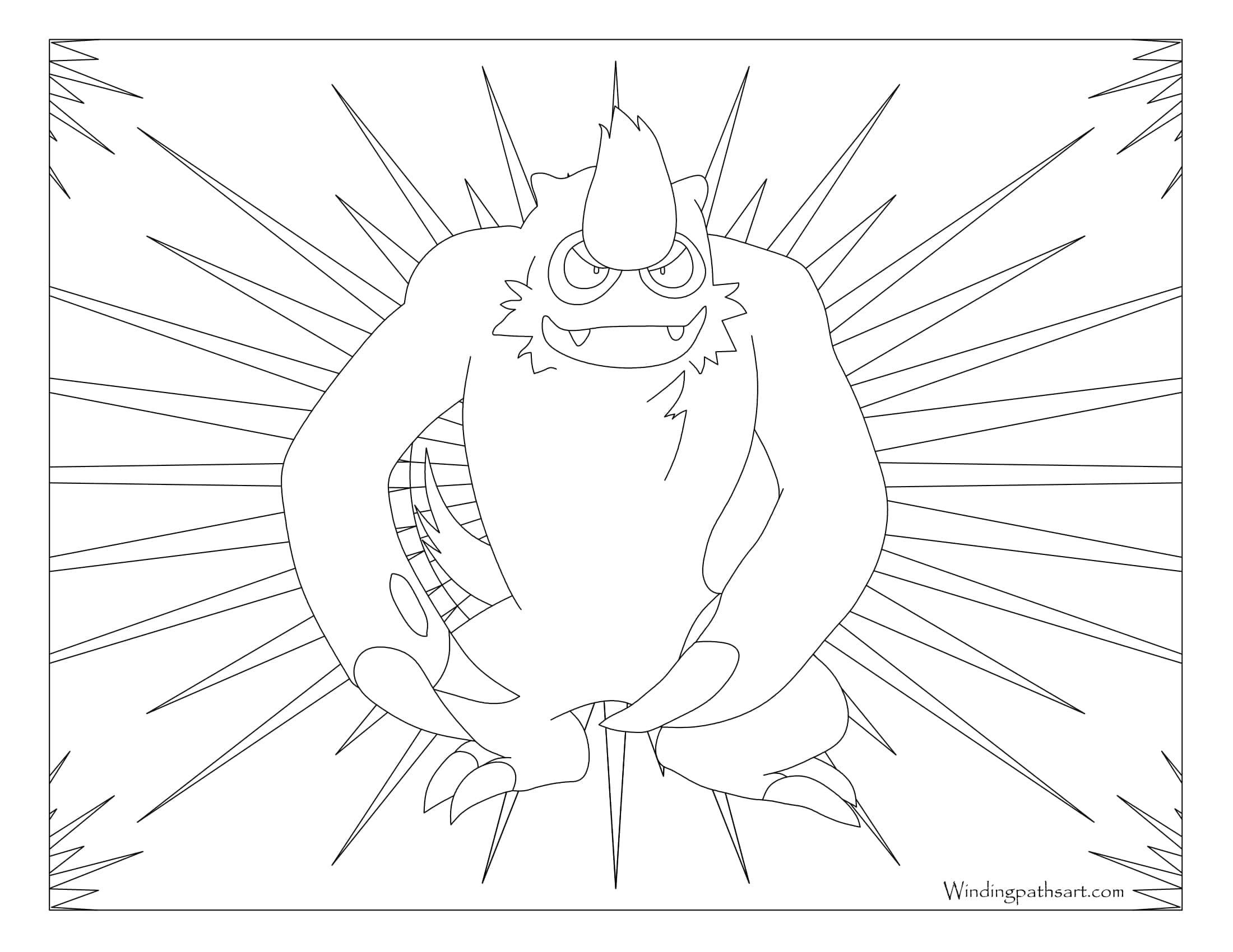 Vigoroth, black and white line art, spiky monster, Full HD Desktop Wallpaper