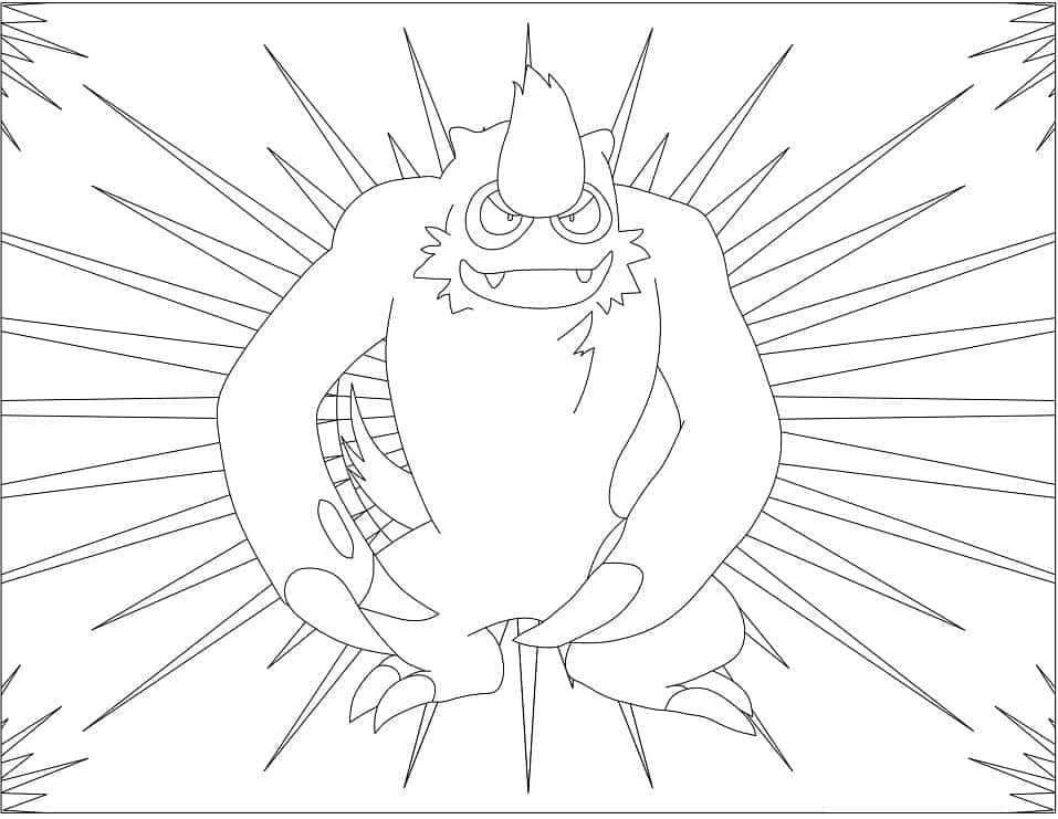 Vigoroth, black and white line art, spiky cartoon monster, SD Desktop Wallpaper