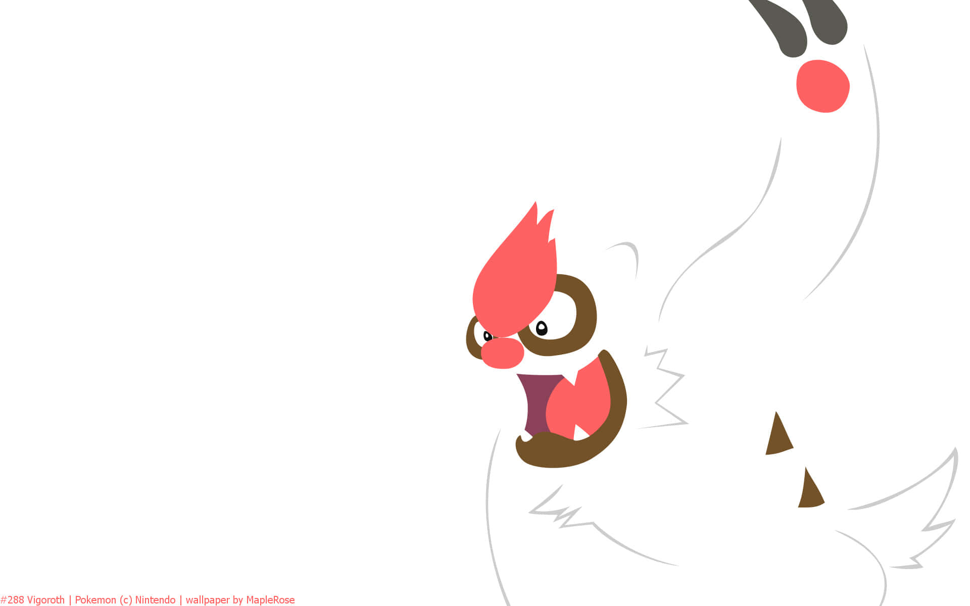 Vigoroth, red mohawk, brown markings, Full HD Desktop Wallpaper
