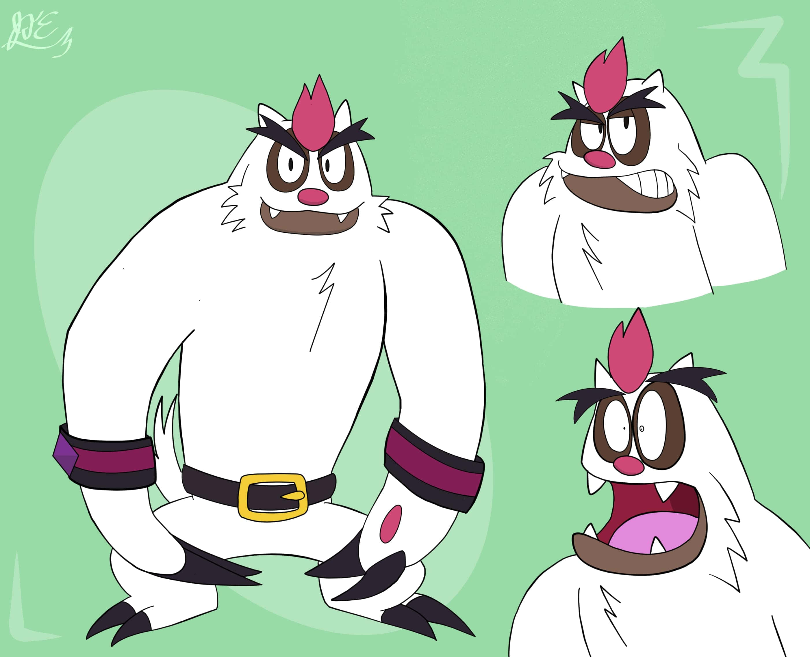 Vigoroth, green, pink mohawk, 2K Desktop Wallpaper