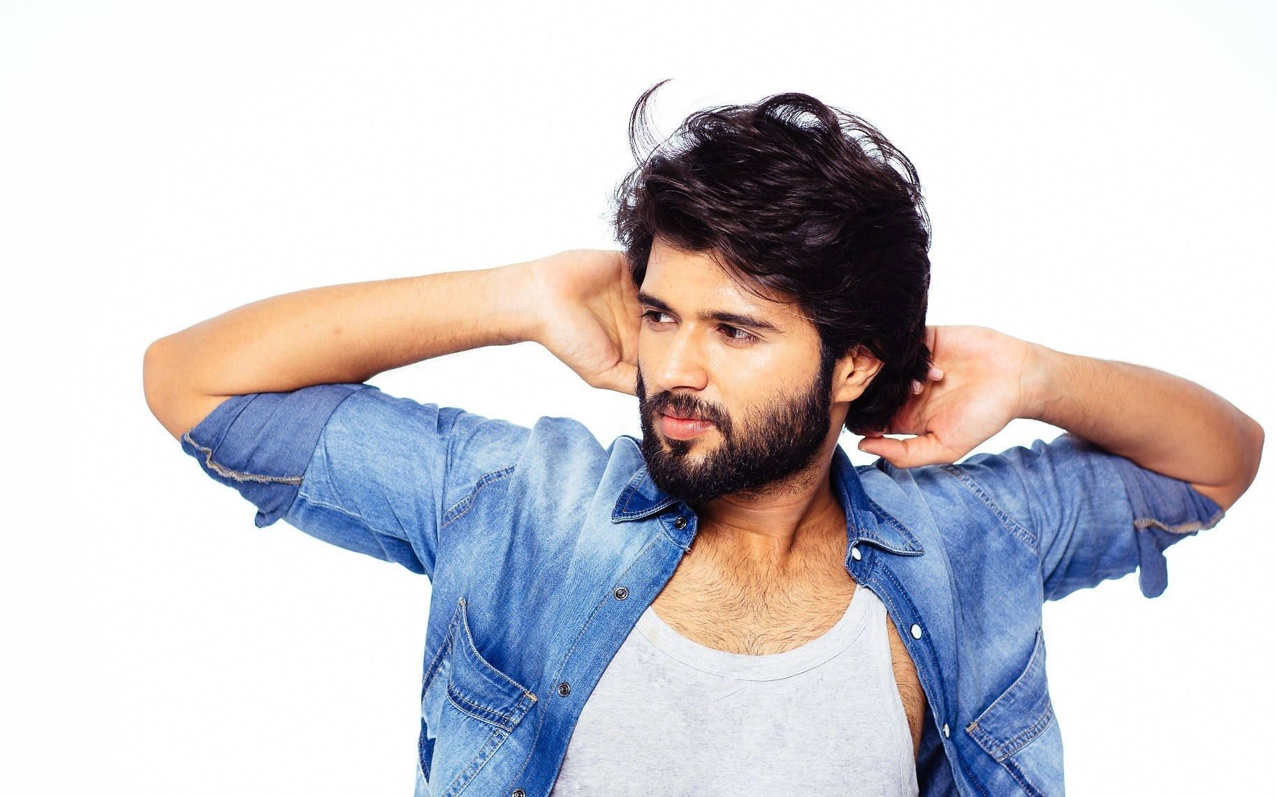 Vijay Devarakonda, denim jacket, tank top, HD Desktop Wallpaper