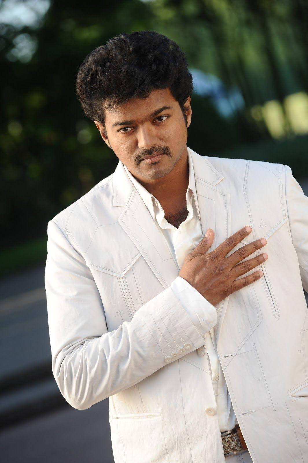 Vijay HD, all-white formal suit, hand on chest, HD Phone Wallpaper