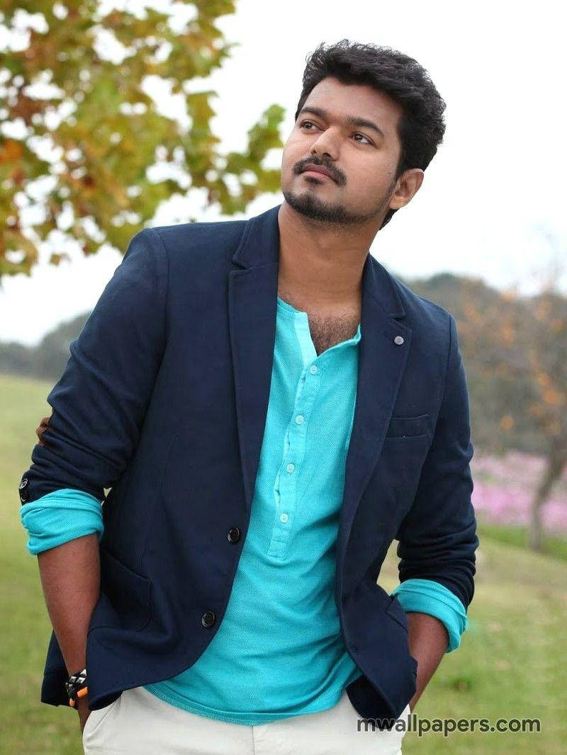 Vijay HD, navy blazer, teal shirt, SD Phone Wallpaper
