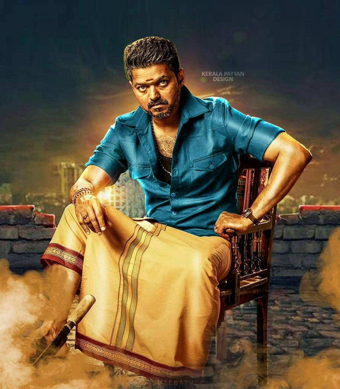Vijay HD, blue shirt, beige dhoti, HD Phone Wallpaper
