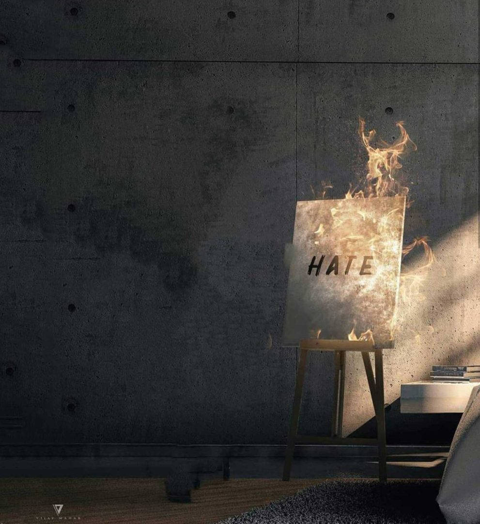 Vijay Mahar, burning canvas, word HATE, SD Phone Wallpaper