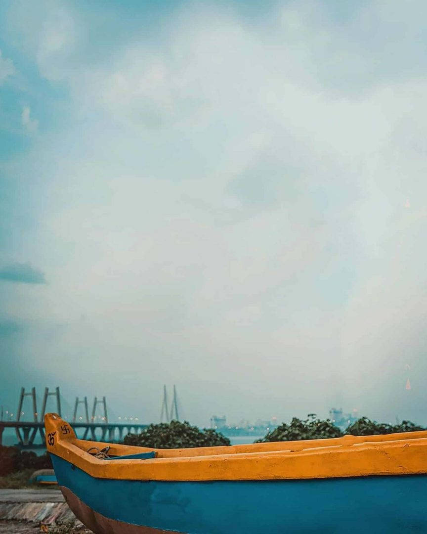 Vijay Mahar, blue and yellow boat, dock, SD Phone Wallpaper