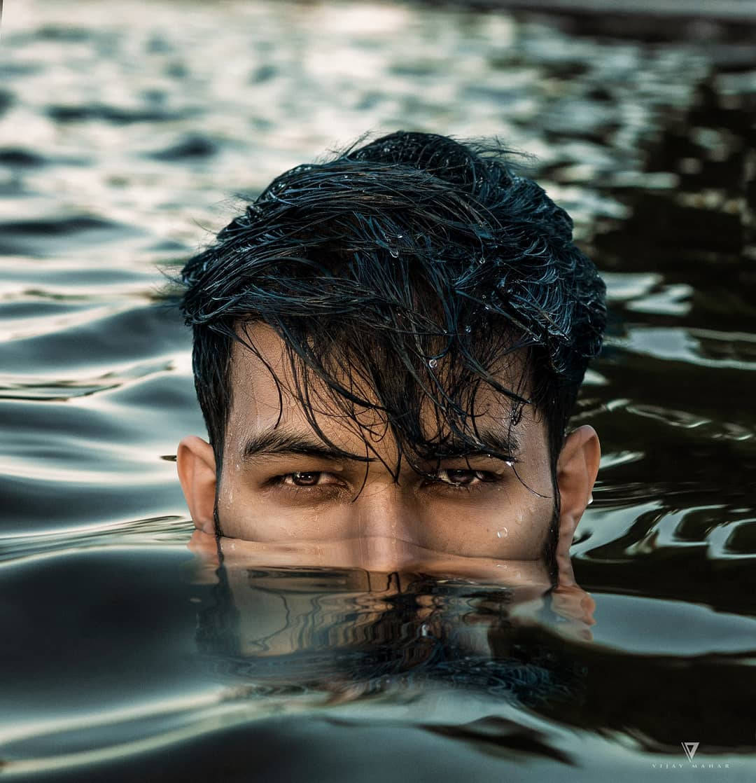 Vijay Mahar, half face, water, SD Phone Wallpaper