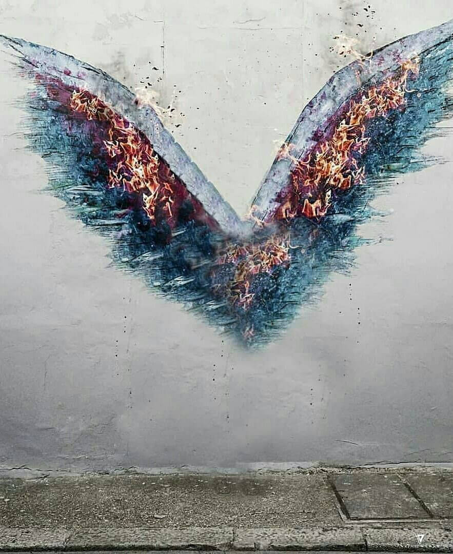 Vijay Mahar, flaming wings, graffiti mural, SD Phone Wallpaper