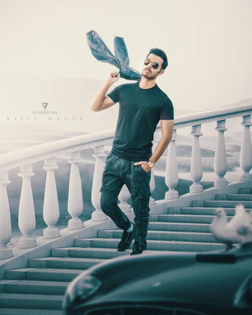 Vijay Mahar, grand staircase, sunglasses, SD Phone Wallpaper