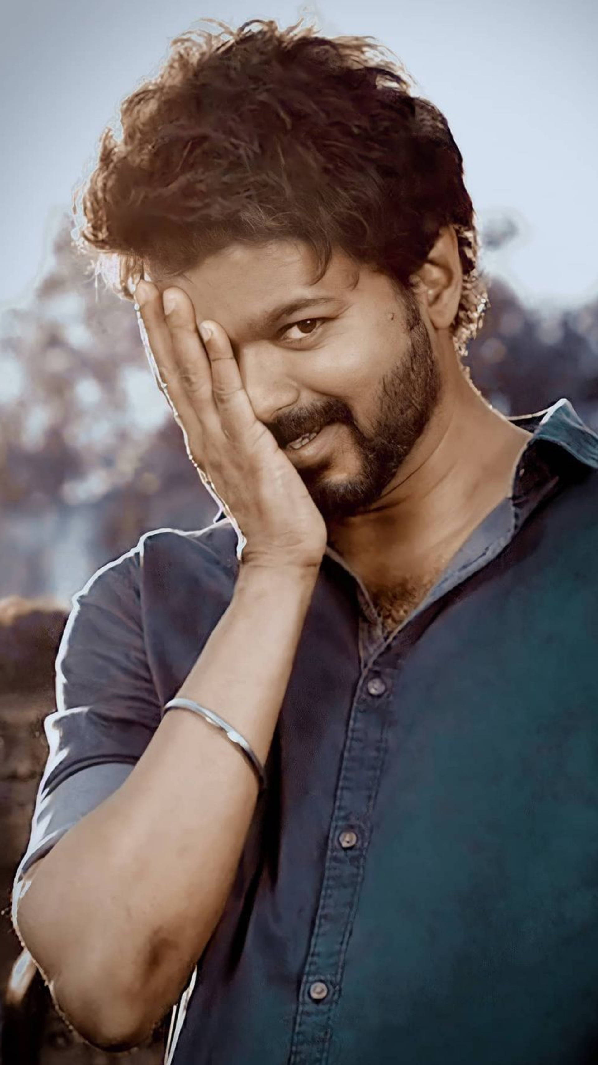 Vijay New, dark curly hair, beard, 2K Phone Wallpaper