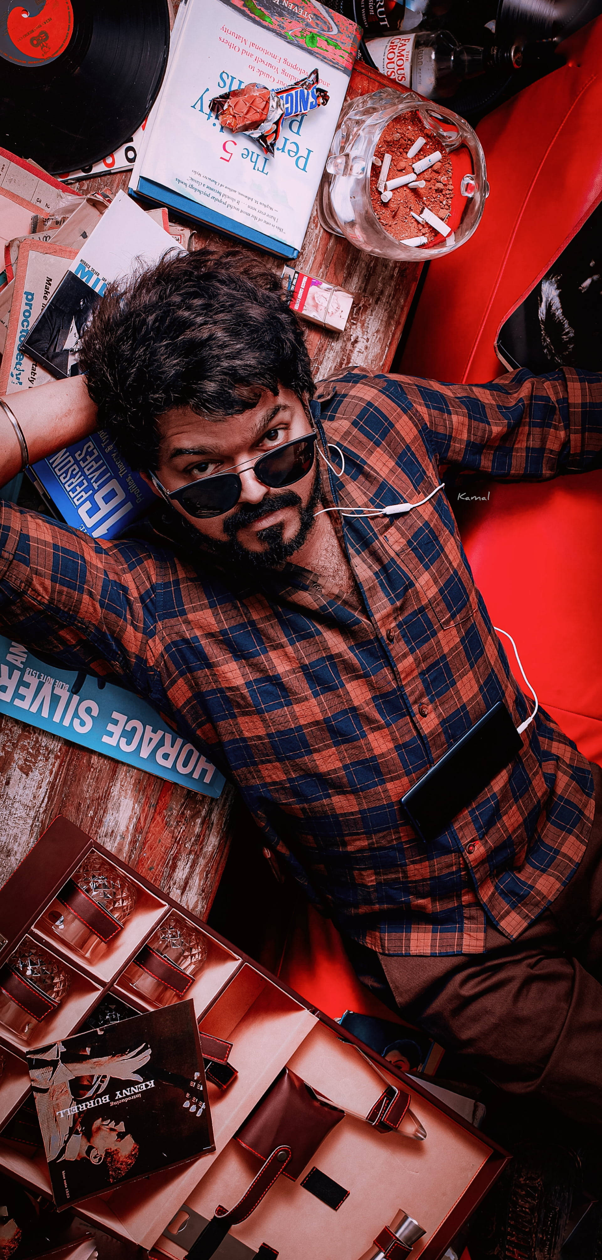Vijay New, plaid shirt, sunglasses, 4K Phone Wallpaper