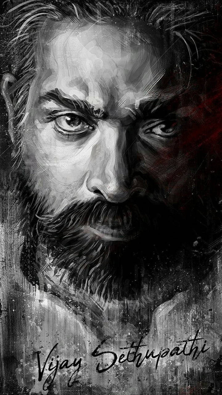 Vijay Sethupathi, monochrome, bearded man, HD Phone Wallpaper