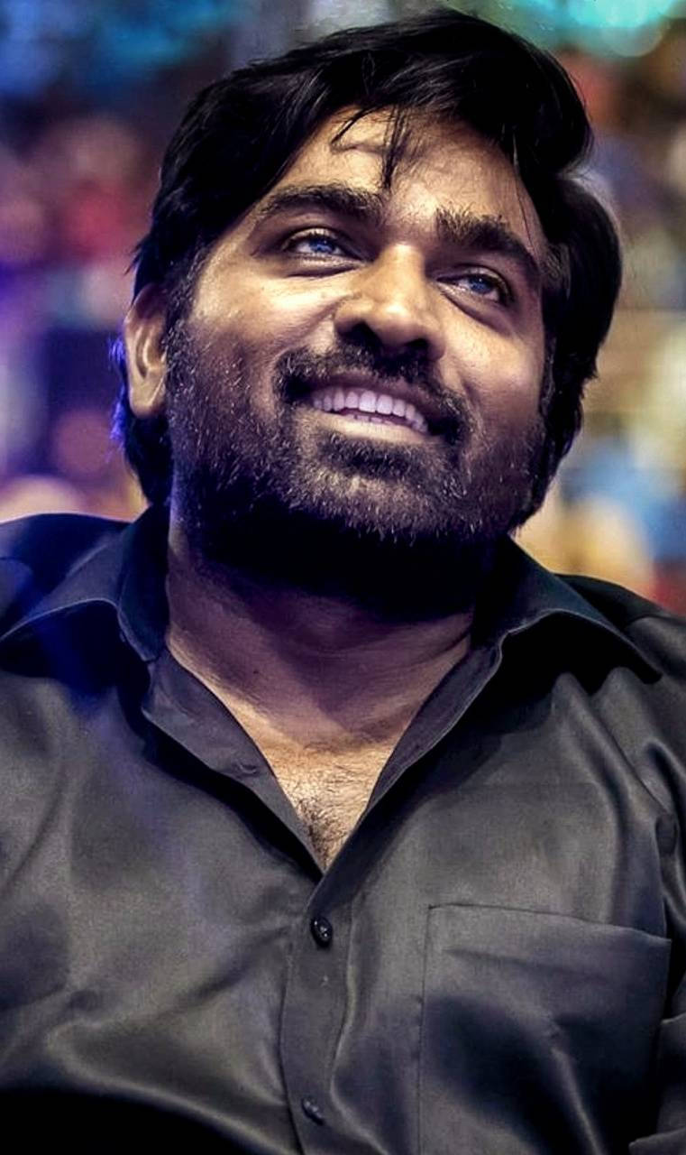 Vijay Sethupathi, black shirt, smiling, HD Phone Wallpaper