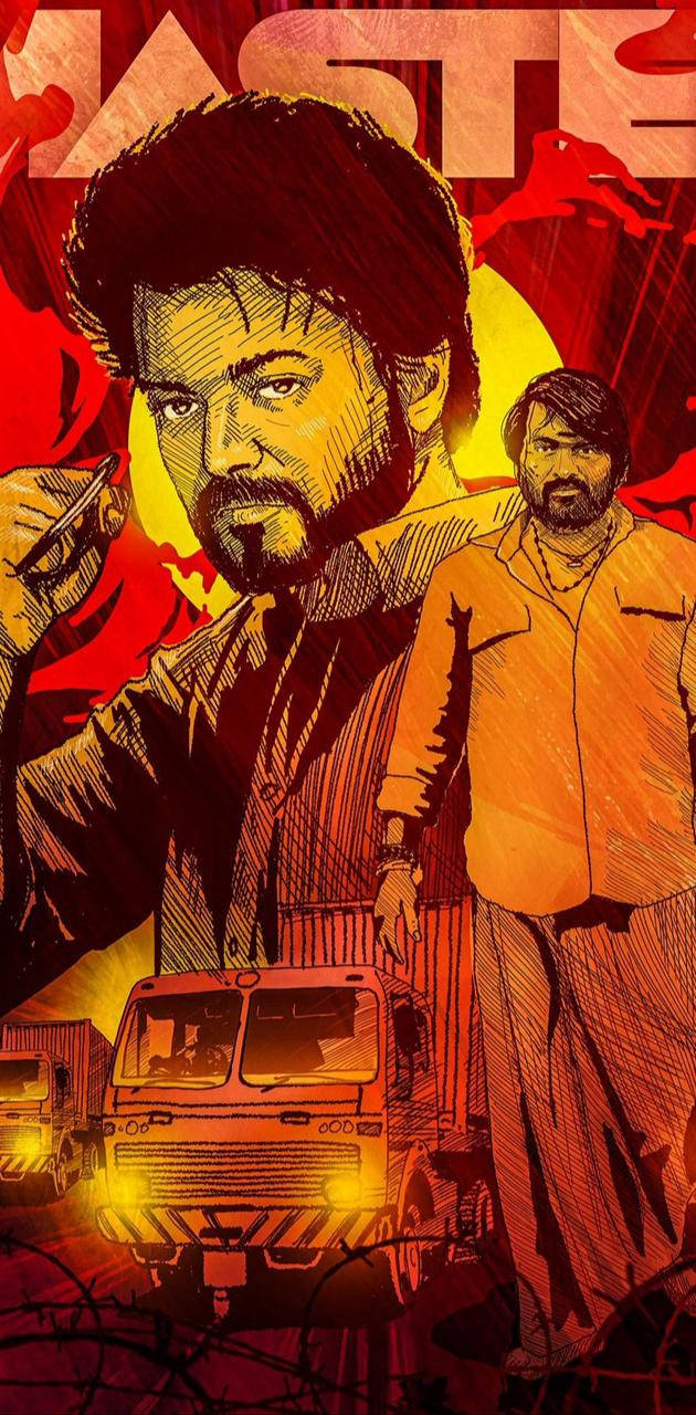 Vijay Sethupathi, Master Comic Style, fiery red sun, HD Phone Wallpaper