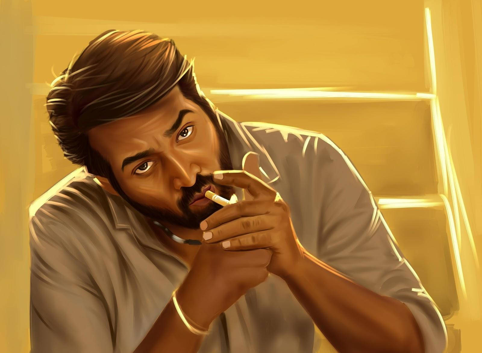 Vijay Sethupathi, smoking cigarette, warm golden light, HD Desktop Wallpaper