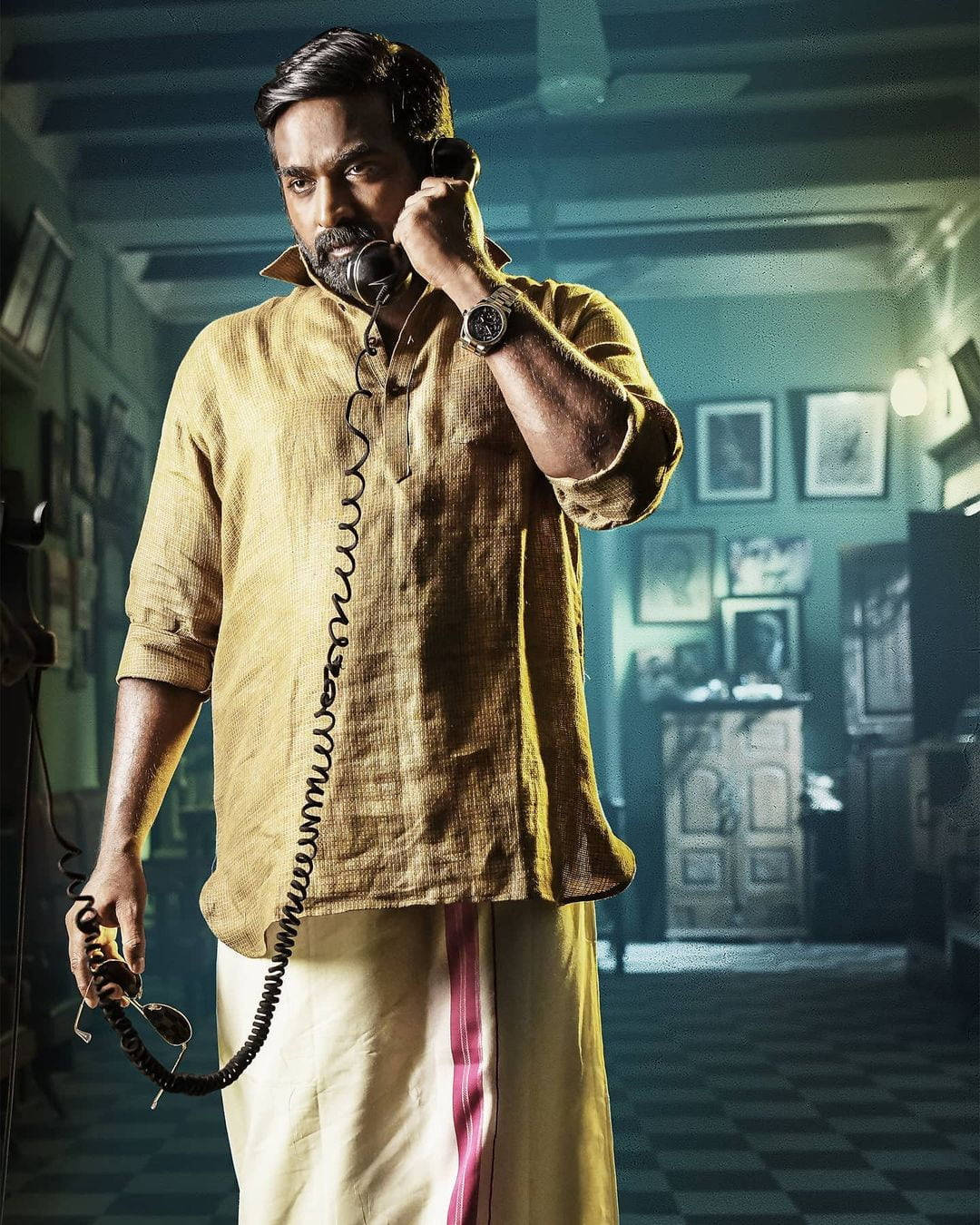 Vijay Sethupathi, old-fashioned telephone receiver, dimly lit, HD Phone Wallpaper