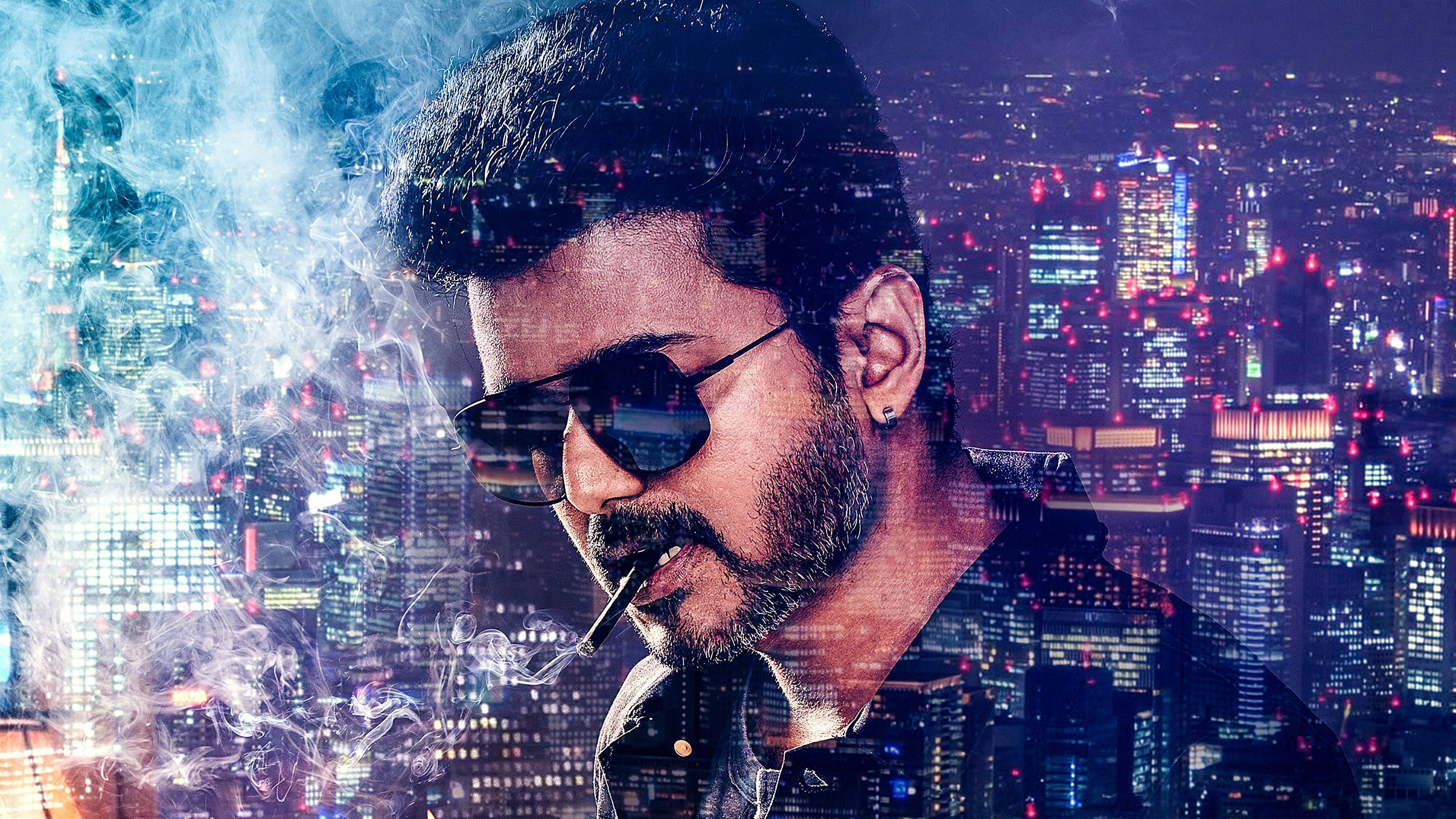 Vijay Sethupathi, neon cityscape, night, 4K Desktop Wallpaper