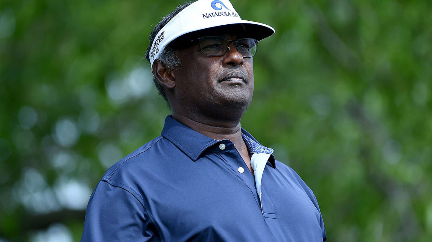 Vijay Singh, blue polo, white visor, HD Desktop Wallpaper