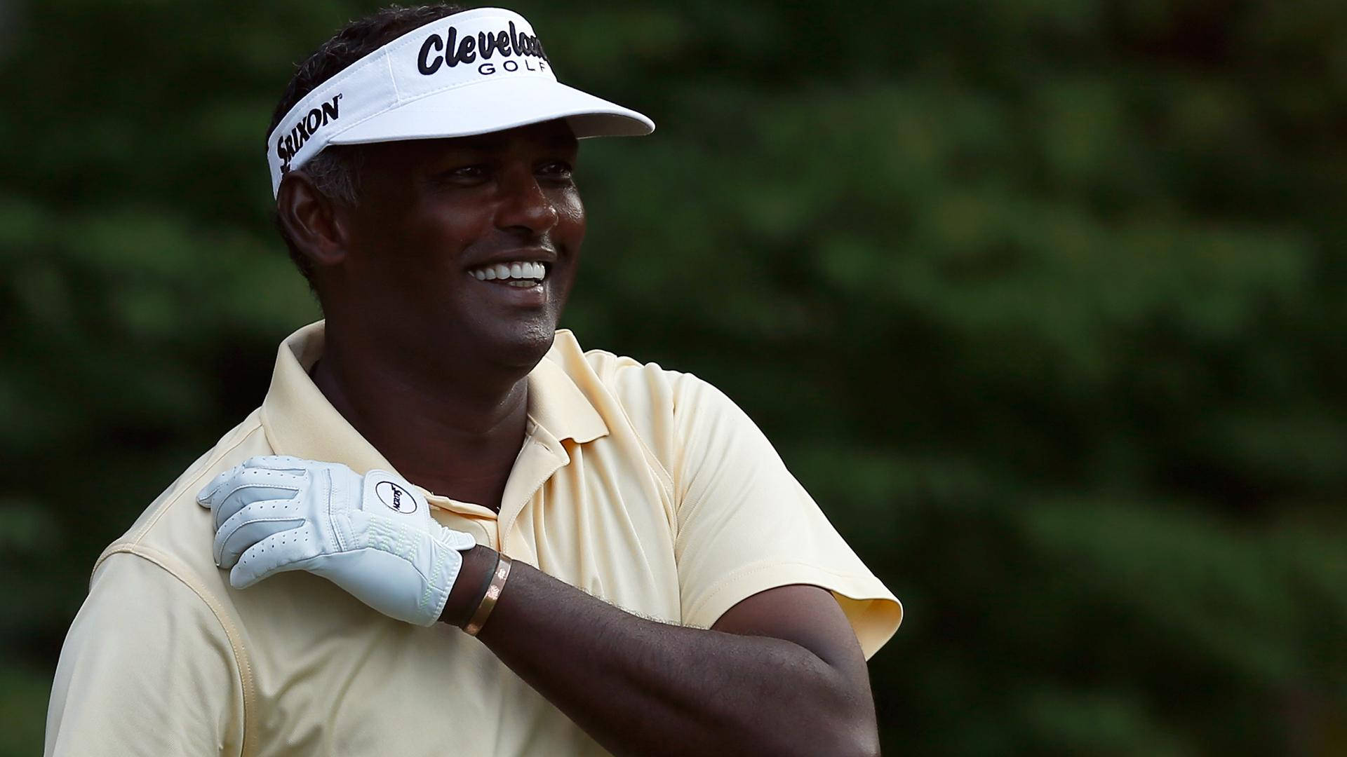 Vijay Singh, yellow shirt, white visor, Full HD Desktop Wallpaper