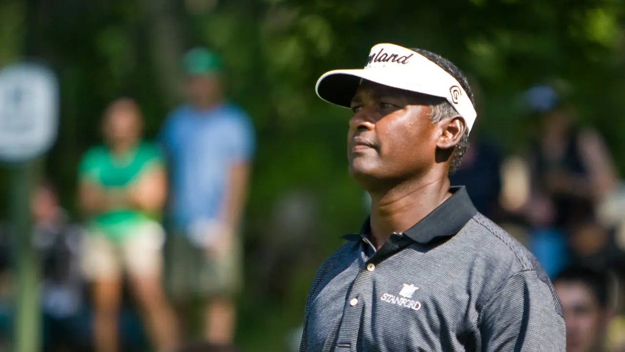 Vijay Singh, gray polo shirt, white visor, HD Desktop Wallpaper