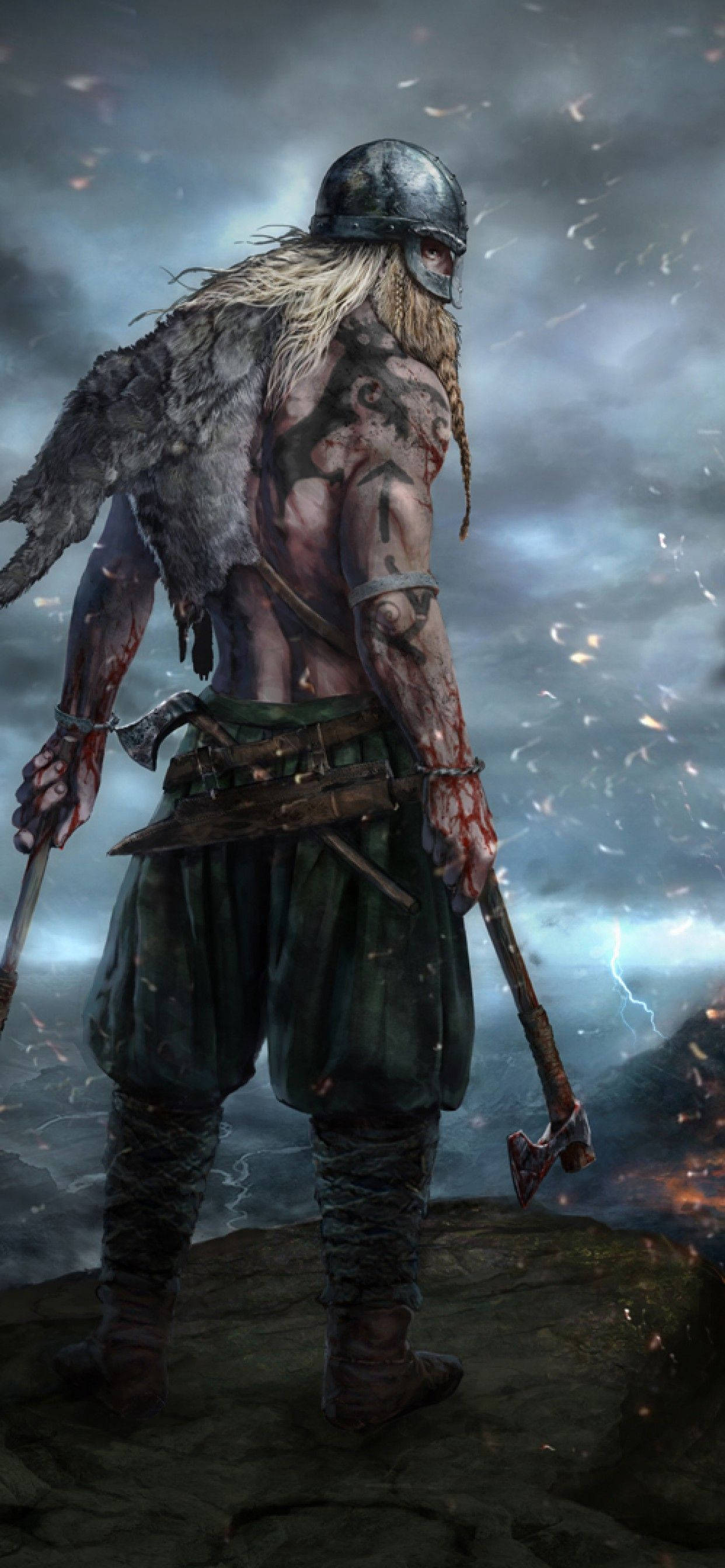 Viking warrior, helmet, axe, 2K Phone Wallpaper