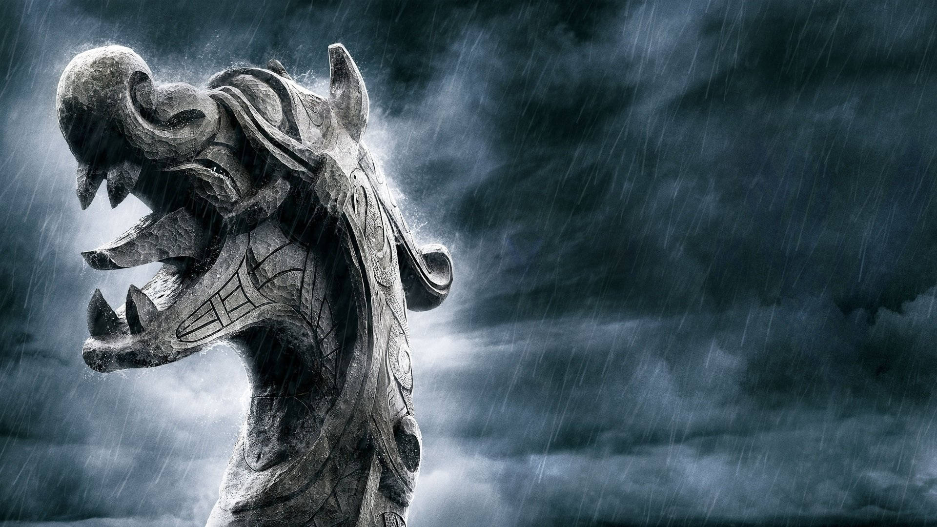 dragon head emblem, Viking Warrior, stormy sky, Full HD Desktop Wallpaper