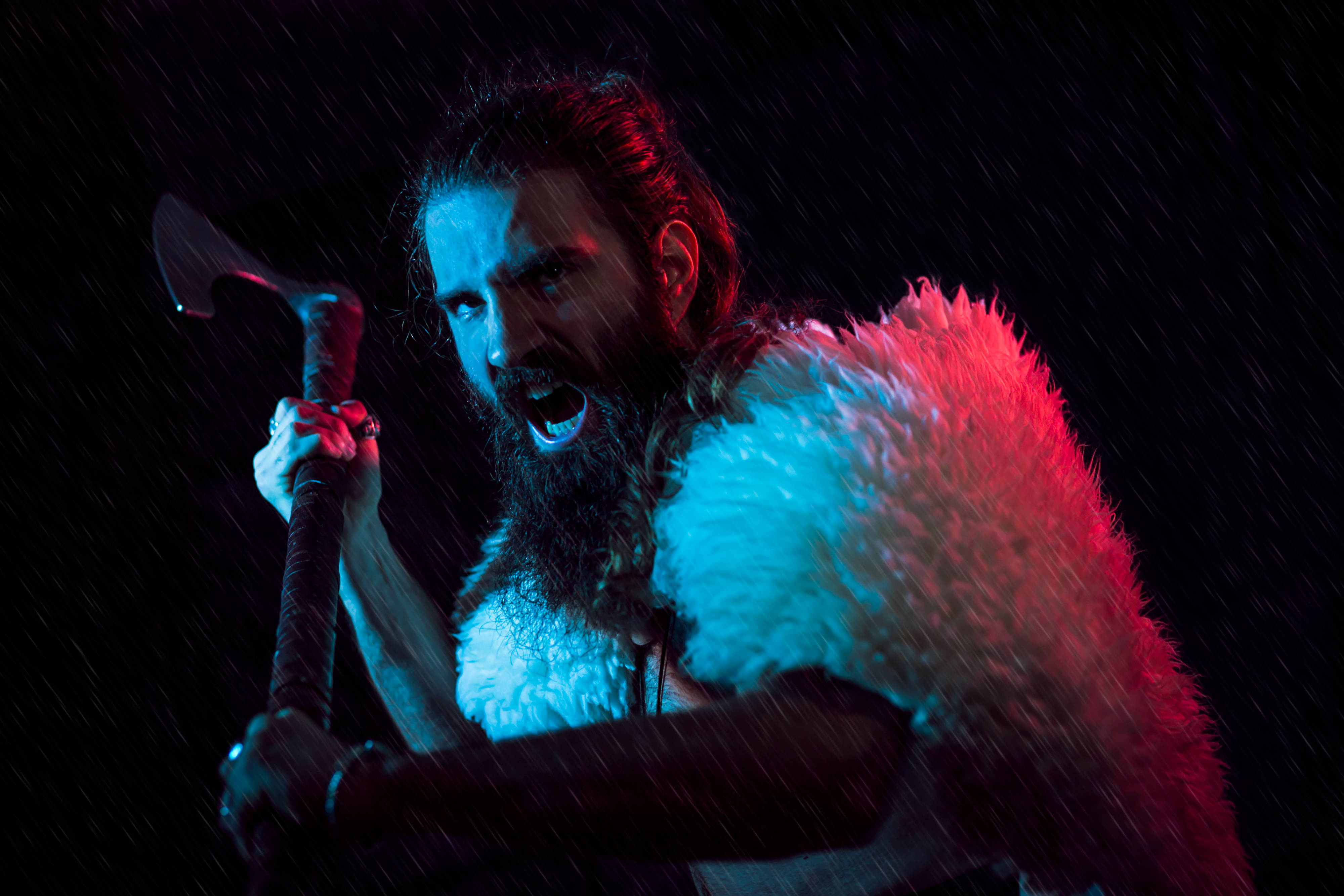 warrior, axe, rain, 4K Desktop Wallpaper