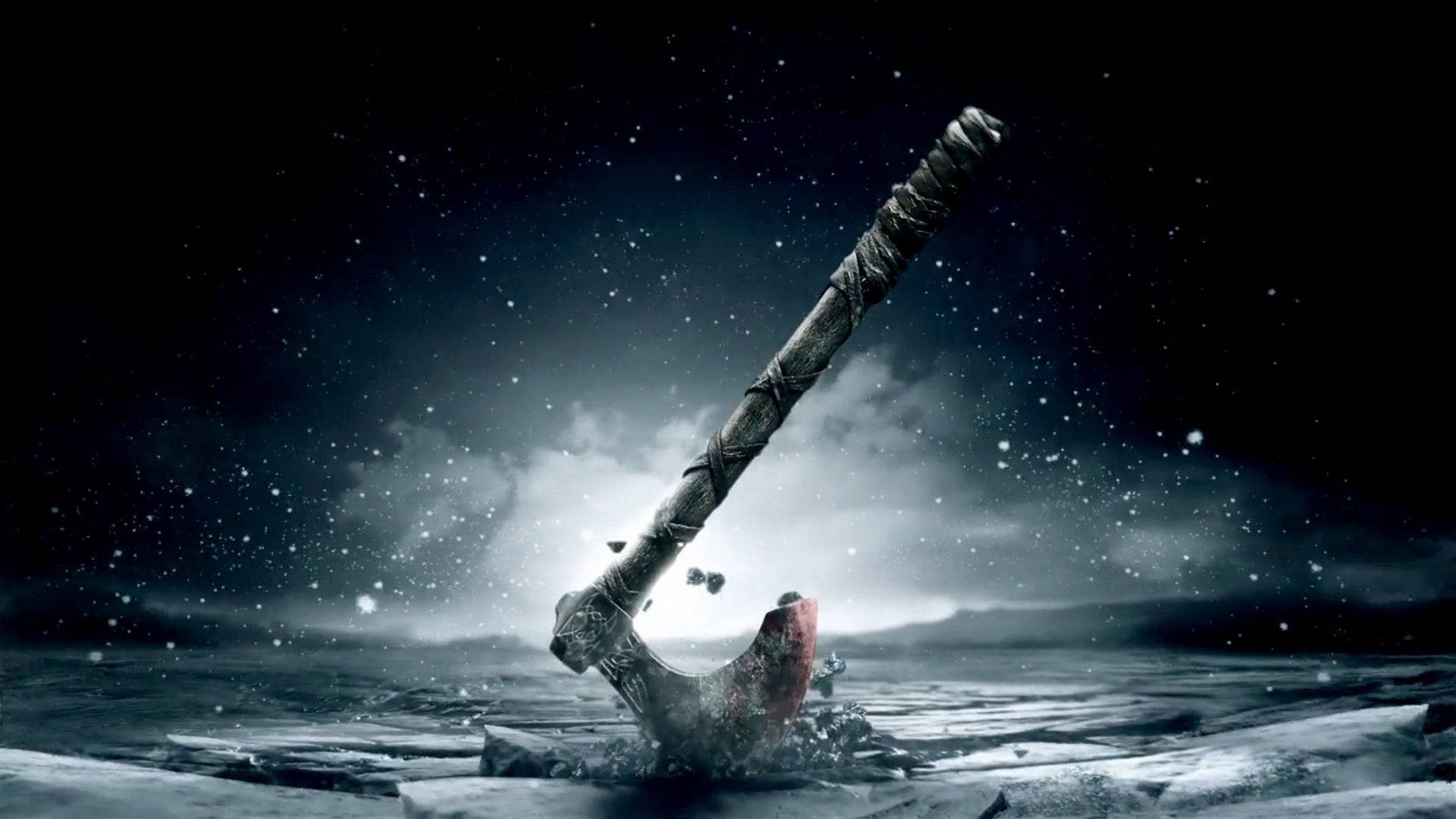Viking, bearded axe, frozen ice, Full HD Desktop Wallpaper