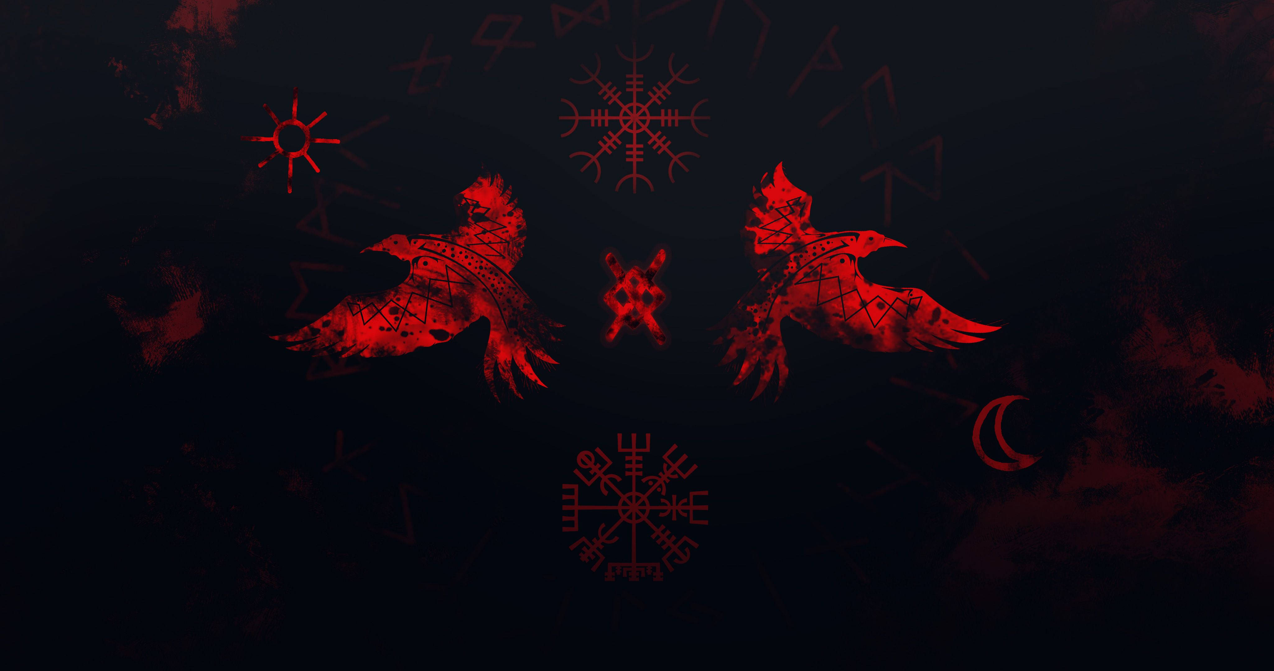 Viking, ravens, dark art, 4K Desktop Wallpaper
