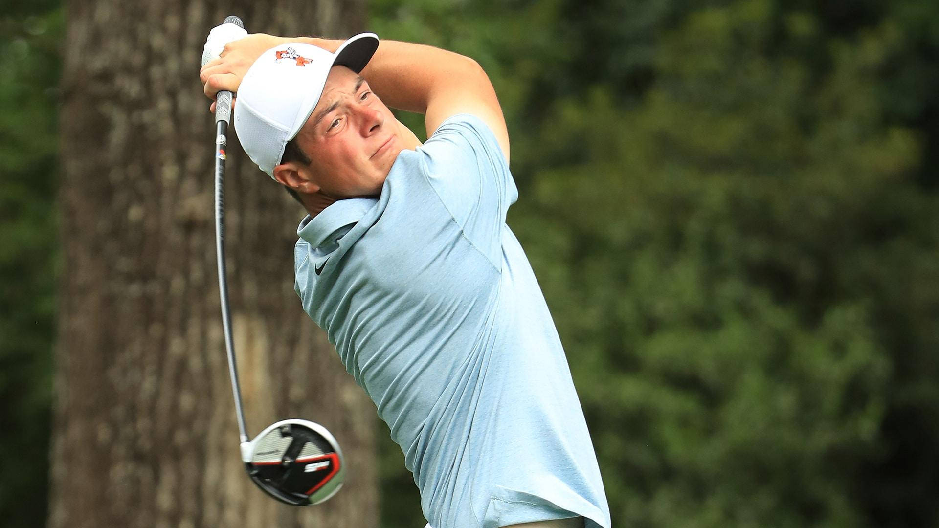 Viktor Hovland, driver, mid-swing, Full HD Desktop Wallpaper
