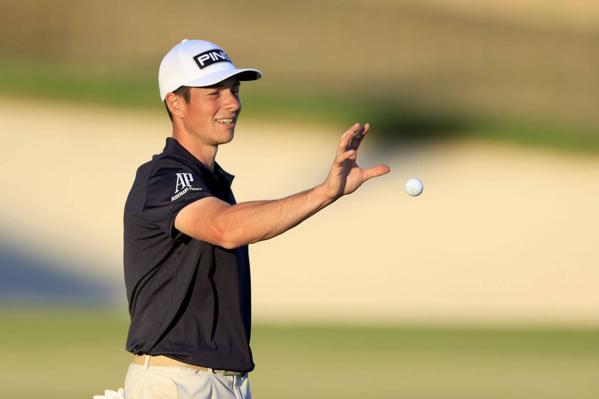 Viktor Hovland, golf ball, white cap, Full HD Desktop Wallpaper