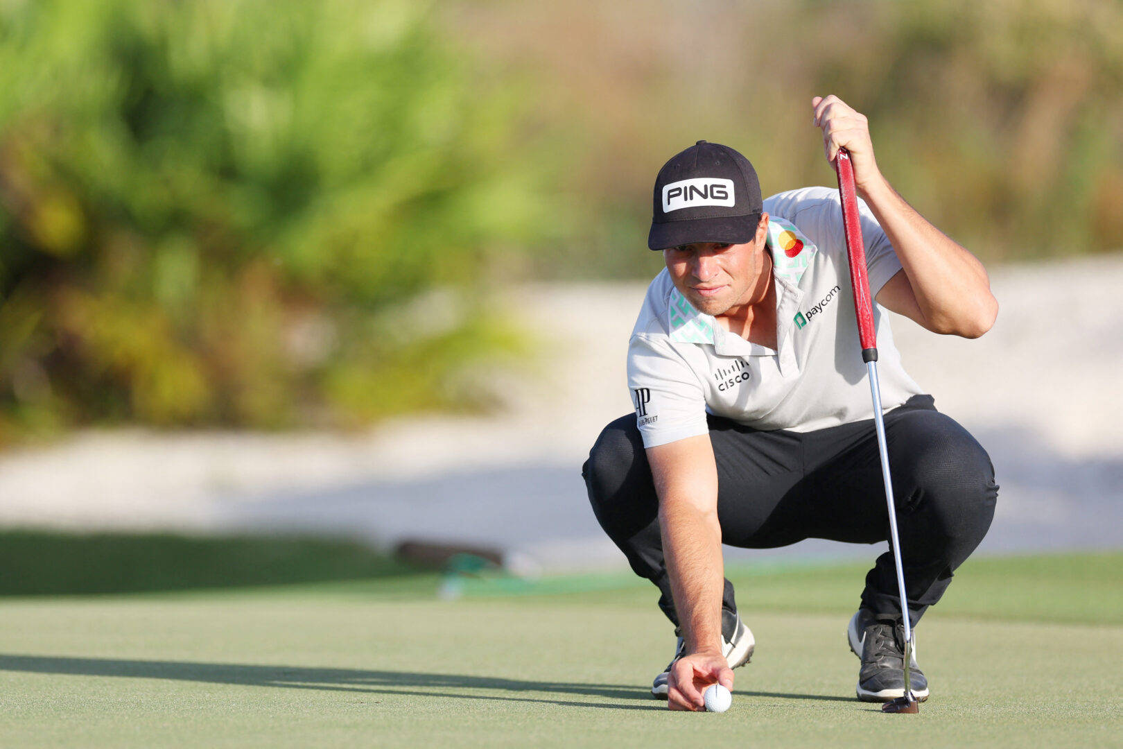 Viktor Hovland, sunlit green, putt, HD Desktop Wallpaper