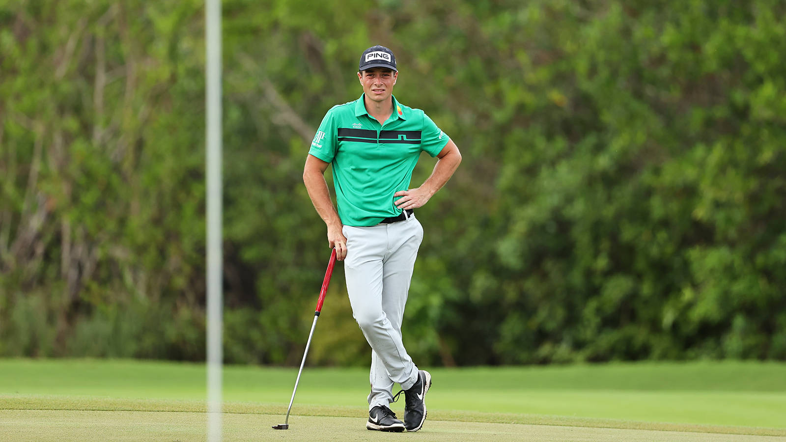 Viktor Hovland, green shirt, golf green, HD Desktop Wallpaper