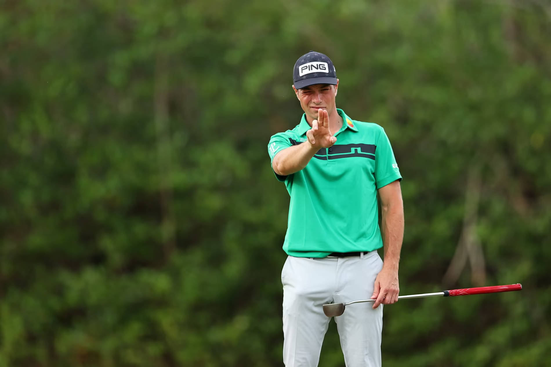 Viktor Hovland, green shirt, cap, HD Desktop Wallpaper