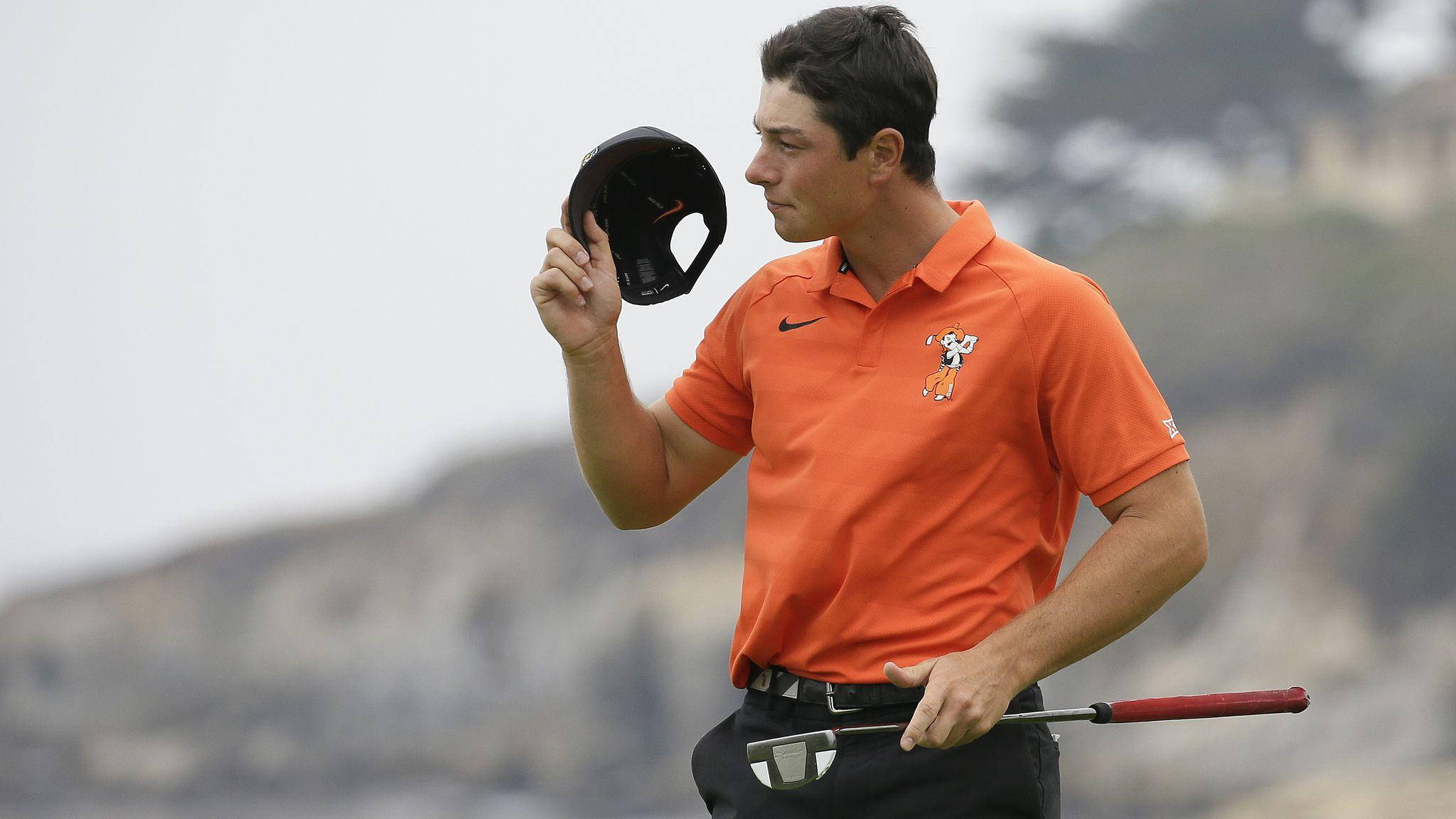 Viktor Hovland, orange polo, cap, Full HD Desktop Wallpaper