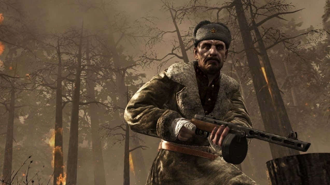 Viktor Reznov, winter forest, rifle, SD Desktop Wallpaper