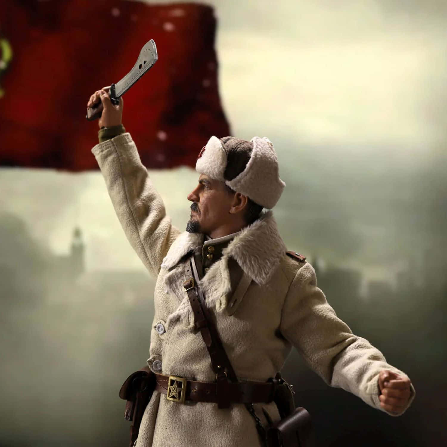 Viktor Reznov, fur-lined winter coat, bayonetted rifle, HD Desktop Wallpaper