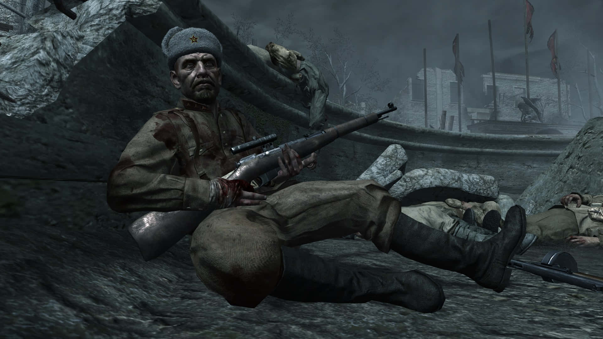 Viktor Reznov, winter uniform, rifle, Full HD Desktop Wallpaper