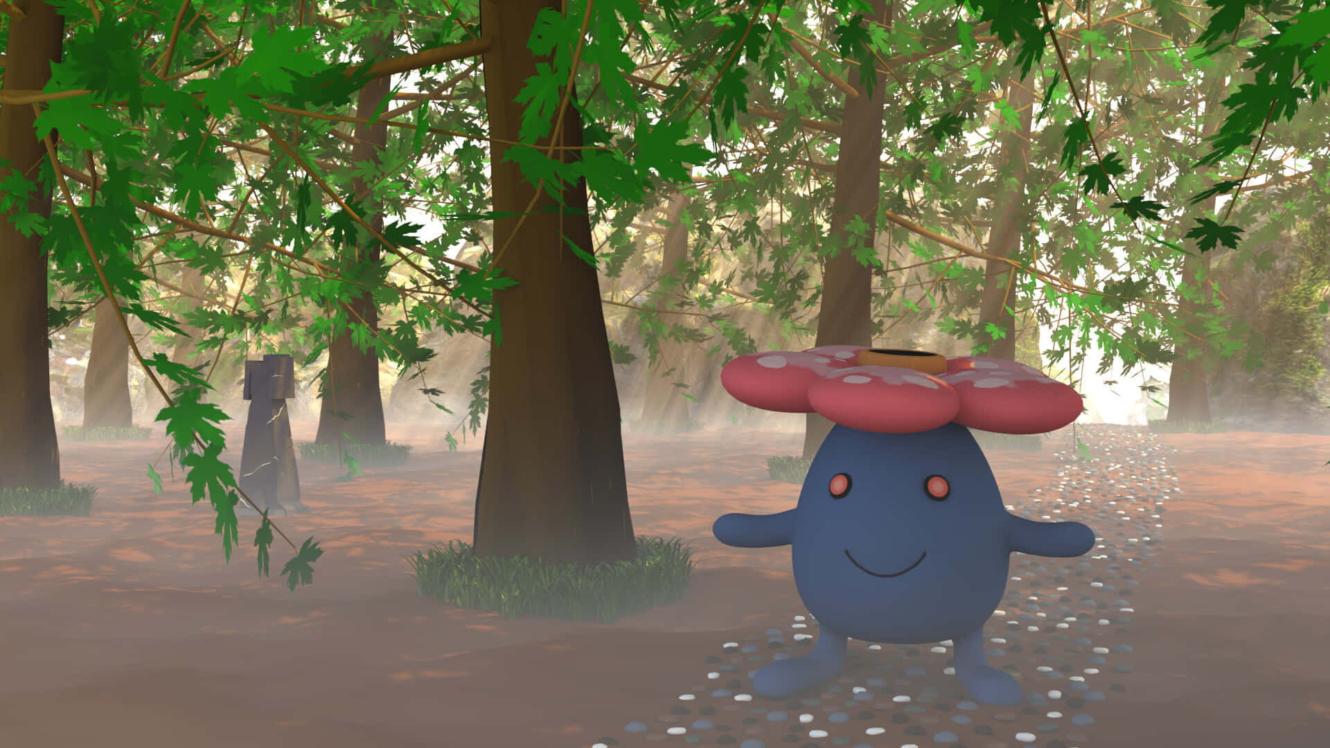 Vileplume, forest, misty forest path, Full HD Desktop Wallpaper