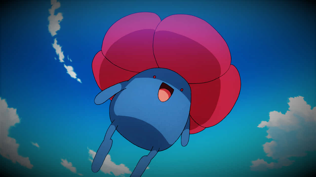 fisheye view, flying vileplume, blue cartoon creature, HD Desktop Wallpaper