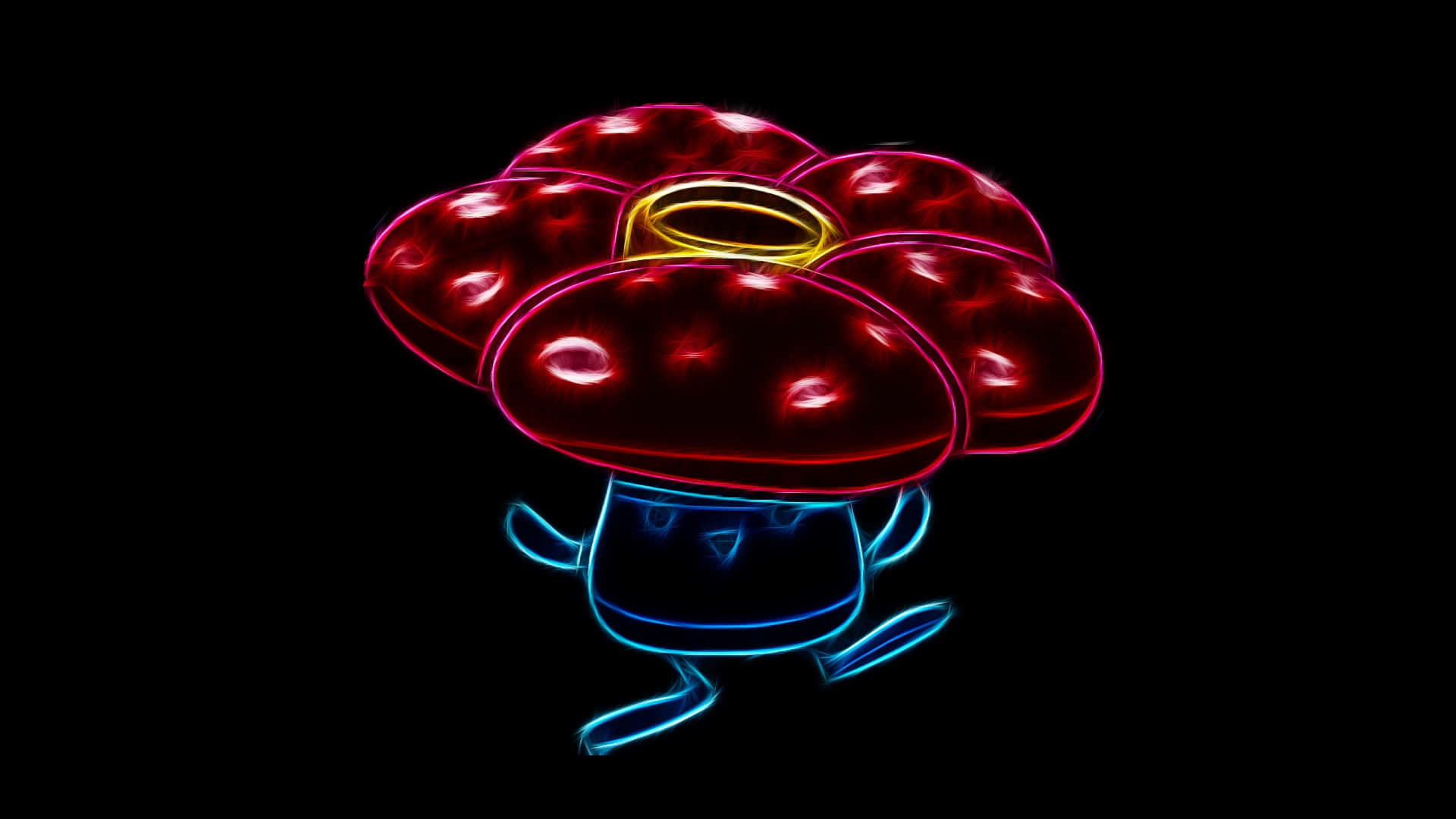 Vileplume, glowing red, blue neon outline, Full HD Desktop Wallpaper