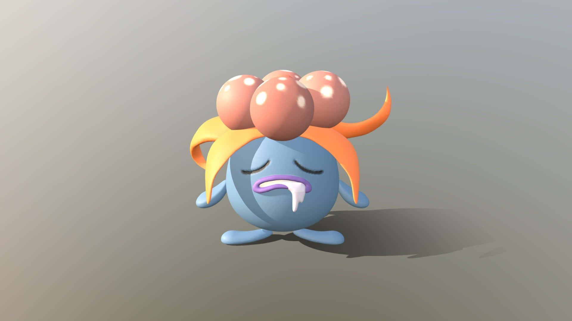 Vileplume, blue anime-style Pokémon, three pink spotted orbs on its head, Full HD Desktop Wallpaper