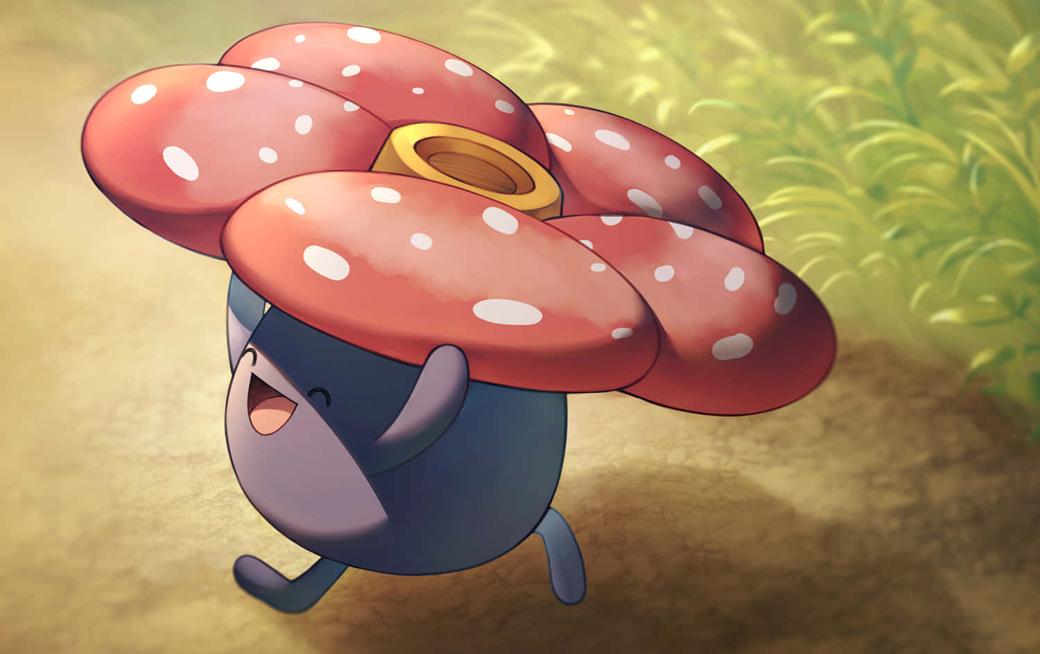 Vileplume, blue, large red mushroom cap, HD Desktop Wallpaper