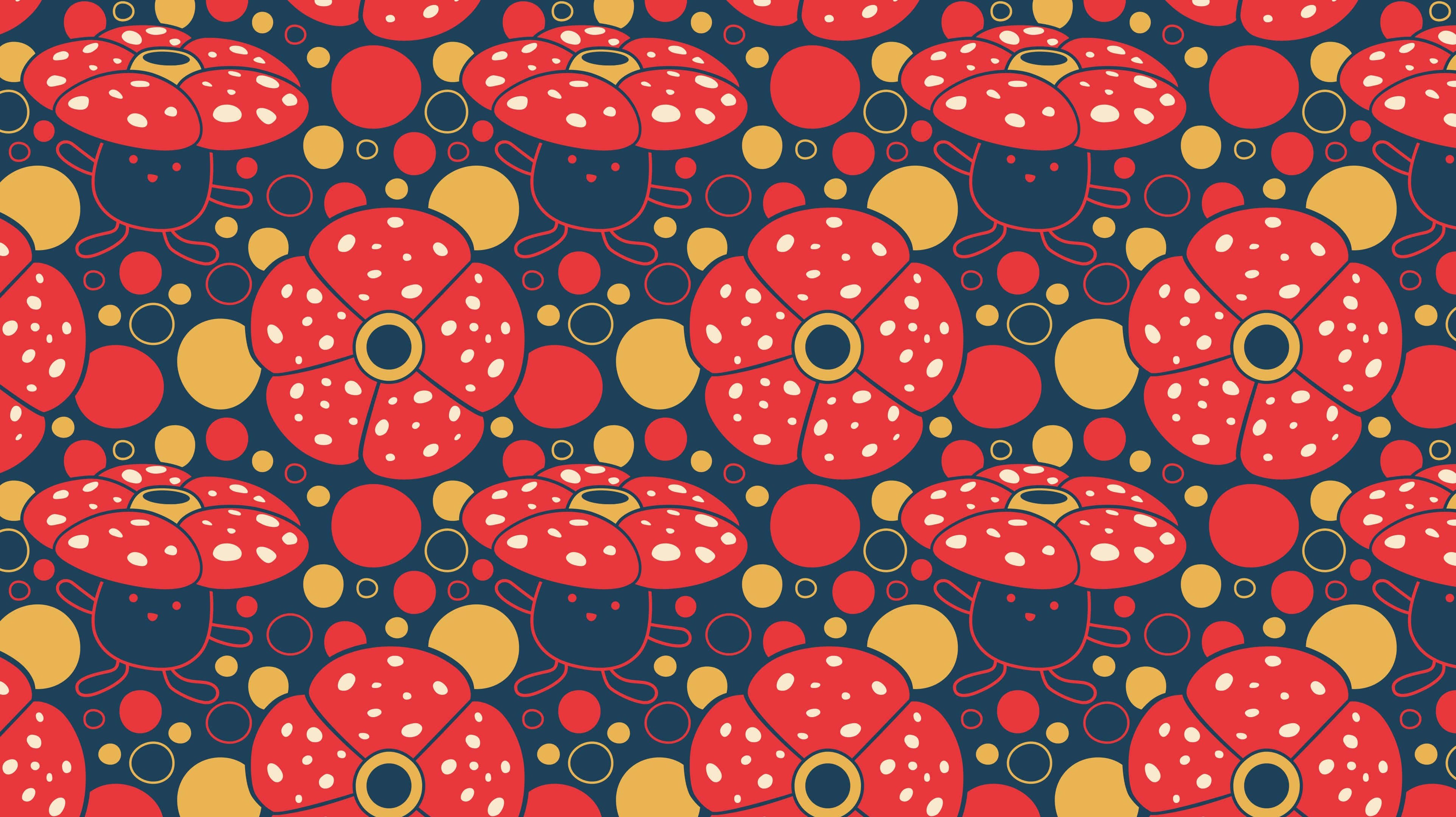 Vileplume, red polka-dotted flowers, yellow circles, 4K Desktop Wallpaper
