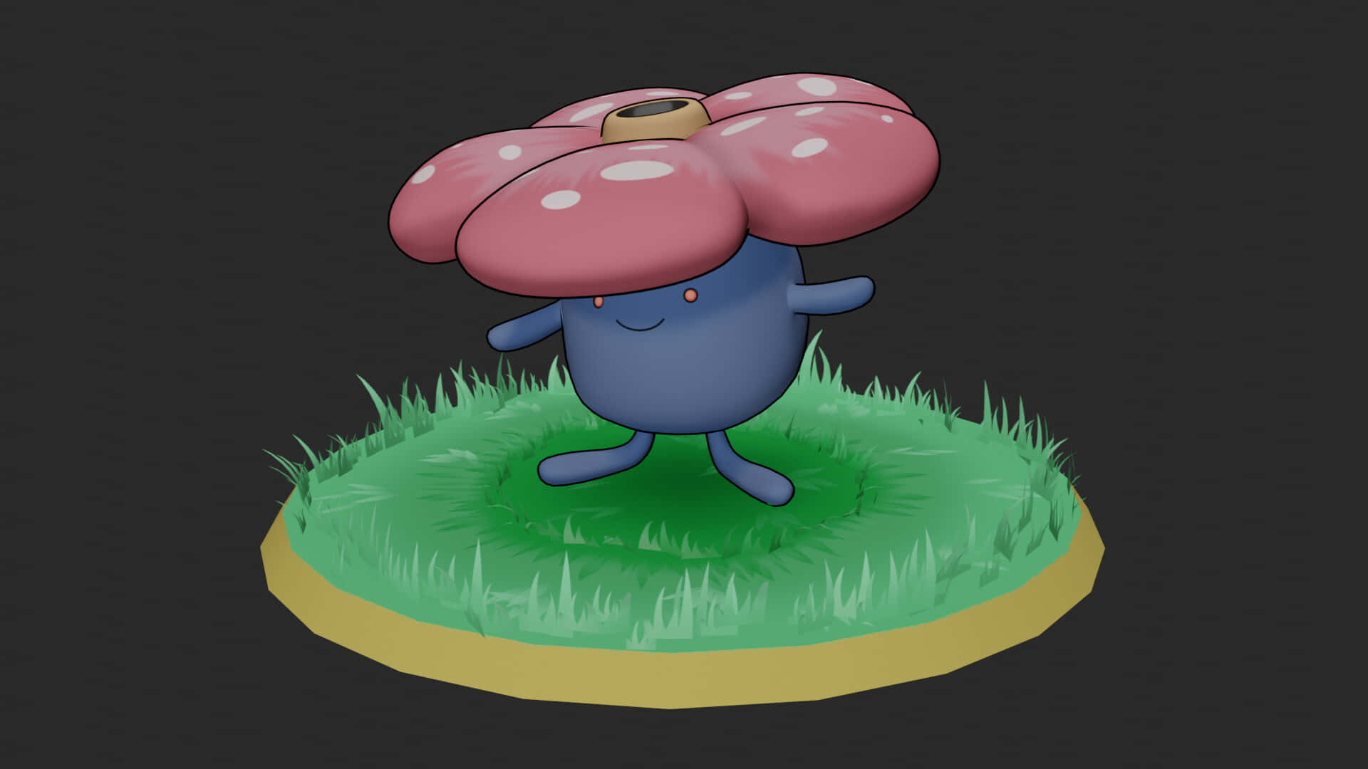 Vileplume, circular stump, blue mushroom-like creature, Full HD Desktop Wallpaper