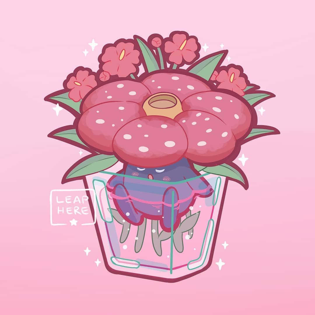 Vileplume, clear glass vase, pink spotted flower, SD Desktop Wallpaper