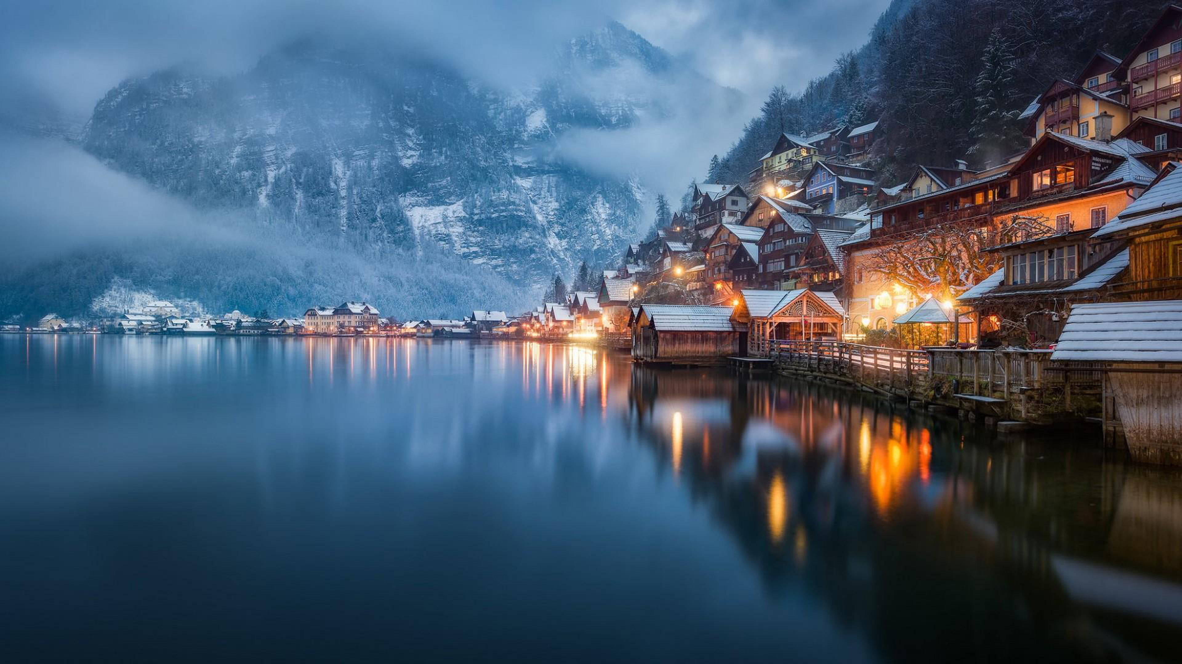 Village, mountains, snowy mountain village, 4K Desktop Wallpaper